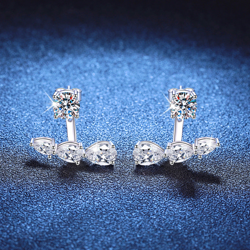 Earrings Sterling Silver Moissanite Stud Earrings with Detachable Ear Jacket Two Way Wear Four Prong Setting