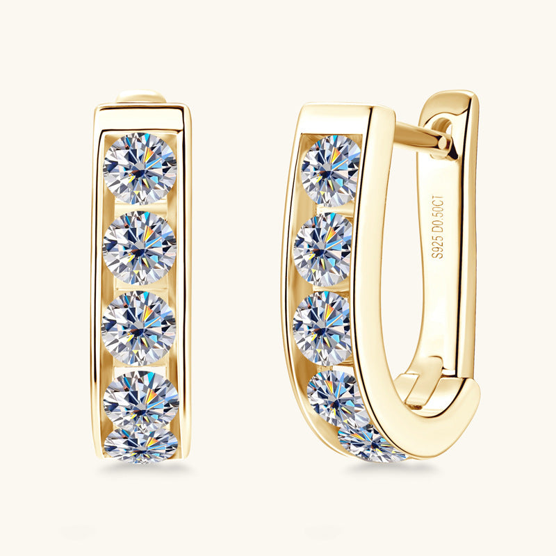 Earrings U-Shaped Moissanite Hoop Earrings Sterling Silver Channel Set Huggie Hoops
