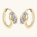 Earrings - Geometric Twisted Arm Moissanite Hoop Earrings in Sterling Silver with Triple Stone Design