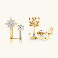 Earrings Sterling Silver Eight-Point Star Moissanite Stud Earrings with Asymmetric Double Hoop Design