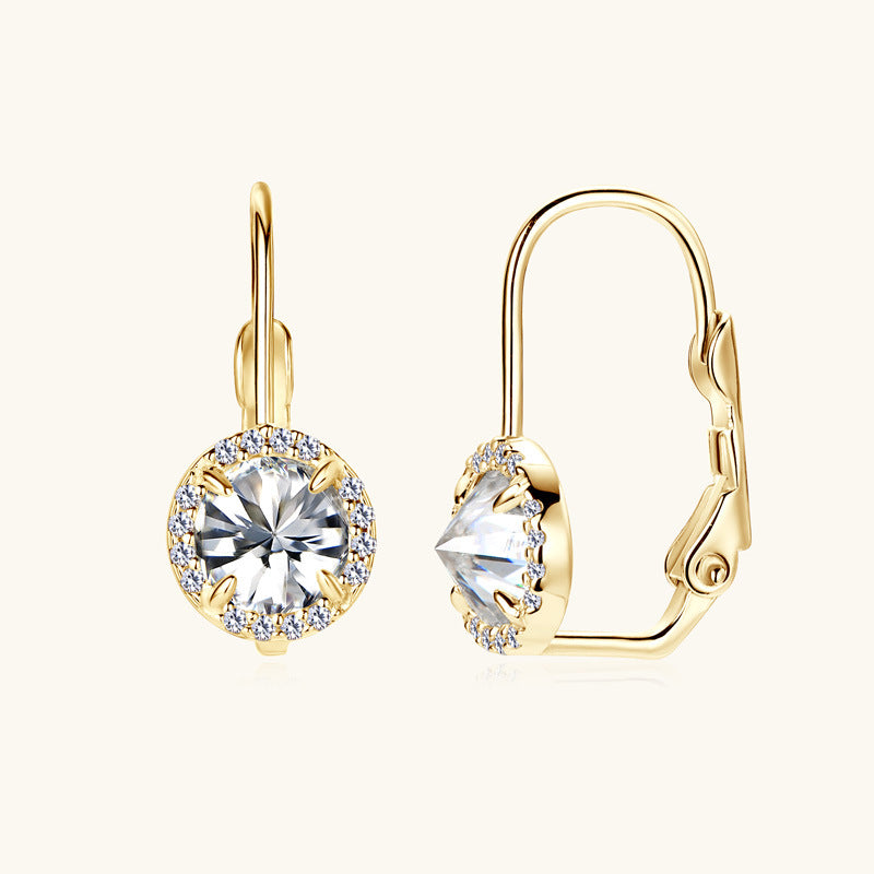 Earrings - Elegant Round Moissanite Halo Leverback Earrings in S925 Sterling Silver