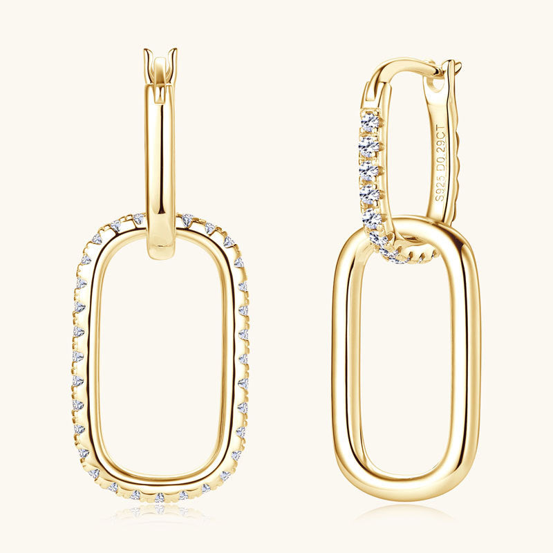 Earrings Asymmetric Moissanite Chain Link Drop Earrings in S925 Sterling Silver