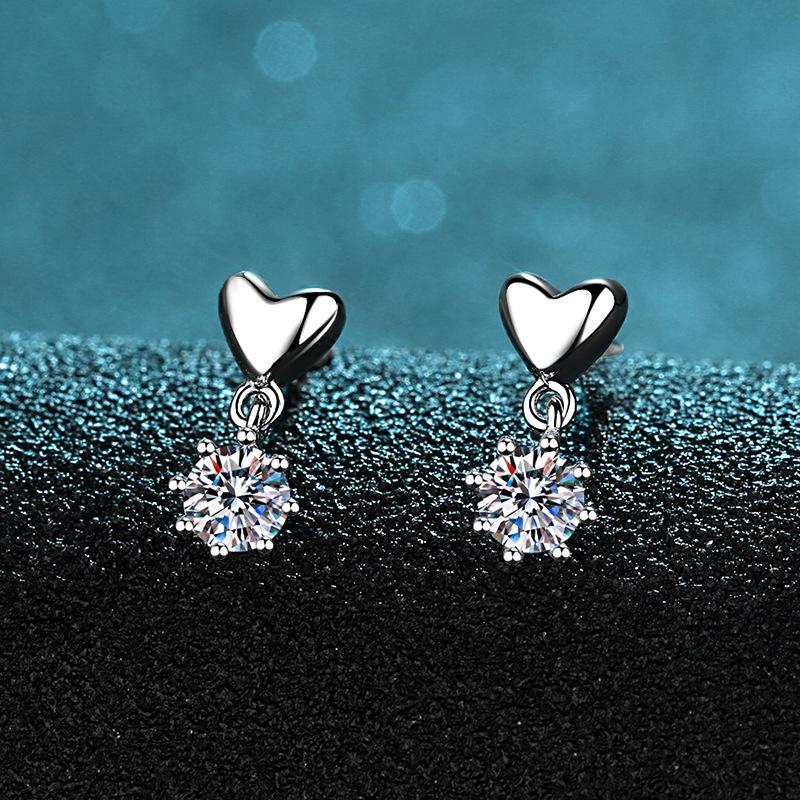 Heart Shaped Moissanite Stud Earrings with Platinum Plating