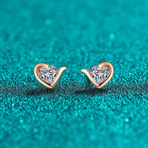 Earrings with Heart-Shaped Moissanite in Champagne Gold on Sterling Silver for Women, Delicate and Versatile Daily Wear