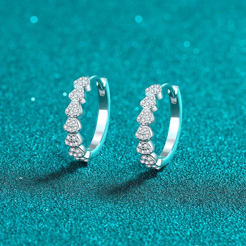 Elegant S925 Sterling Silver Full Moissanite Stud Earrings with Minimalist Diamond Accents