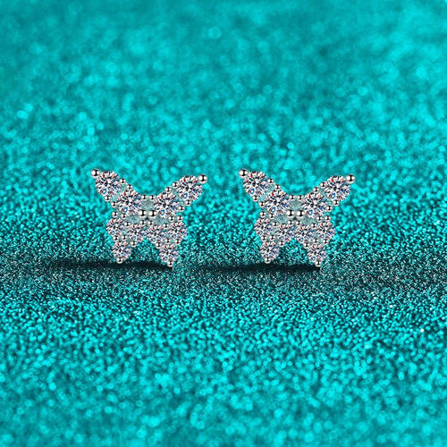 Butterfly Stud Earrings with Moissanite Stones in Sterling Silver for Women