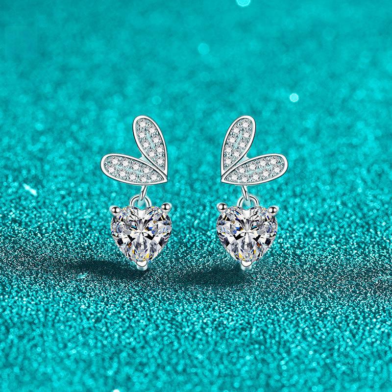 Sweetheart Stud Earrings with Moissanite Accents in Sterling Silver