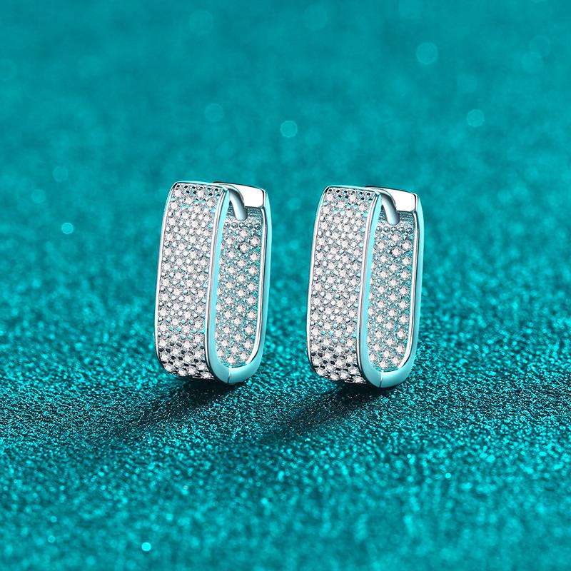 Square Moissanite Stud Earrings for Women - Premium 925 Sterling Silver Leaf Design Ear Jewelry