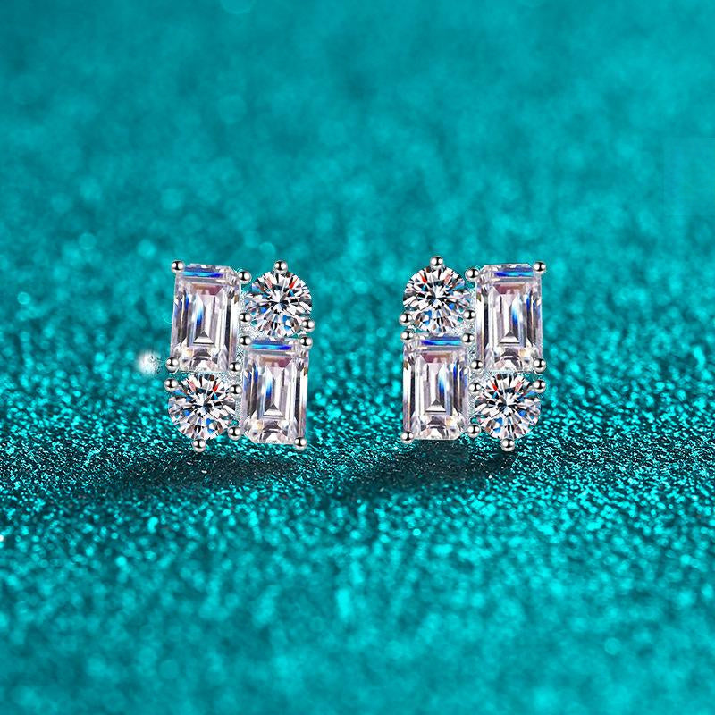 Geometric Leaf Earrings with 2.4 Carat Moissanite in Sterling Silver for Everyday Wear