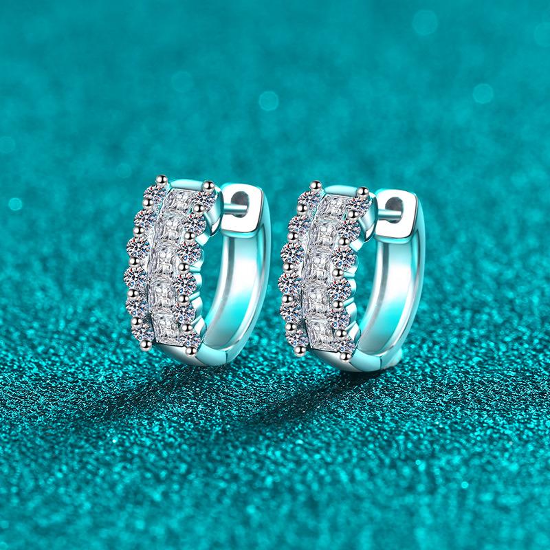 Elegant Moissanite Hoop Earrings for Women with Floral Motifs in Sterling Silver