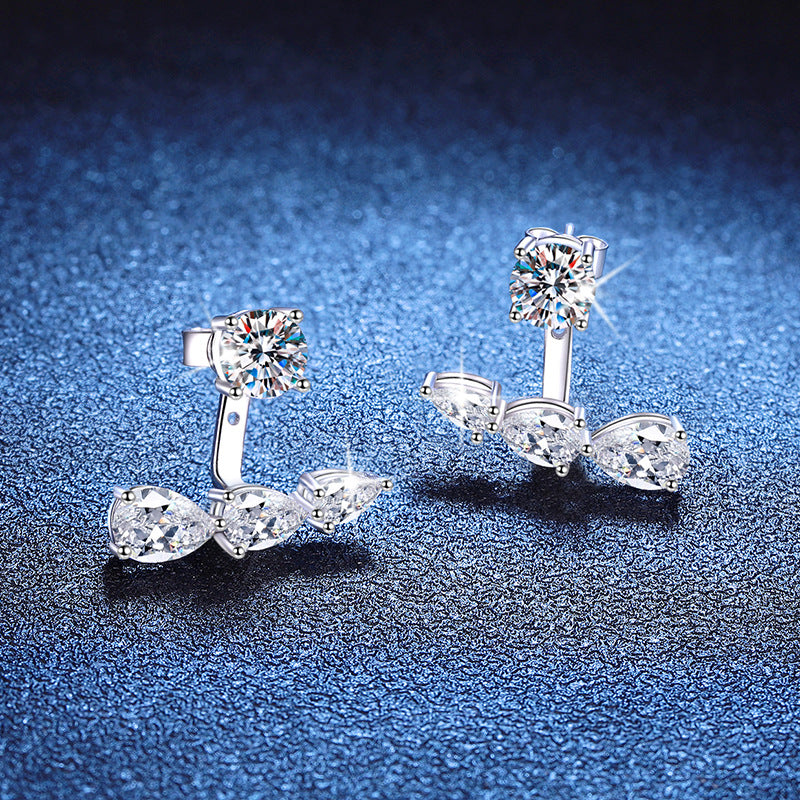 Earrings Sterling Silver Moissanite Stud Earrings with Detachable Ear Jacket Two Way Wear Four Prong Setting