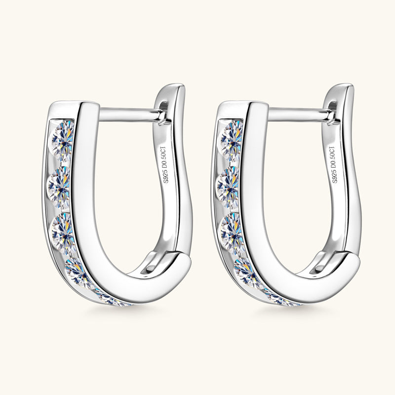 Earrings U-Shaped Moissanite Hoop Earrings Sterling Silver Channel Set Huggie Hoops