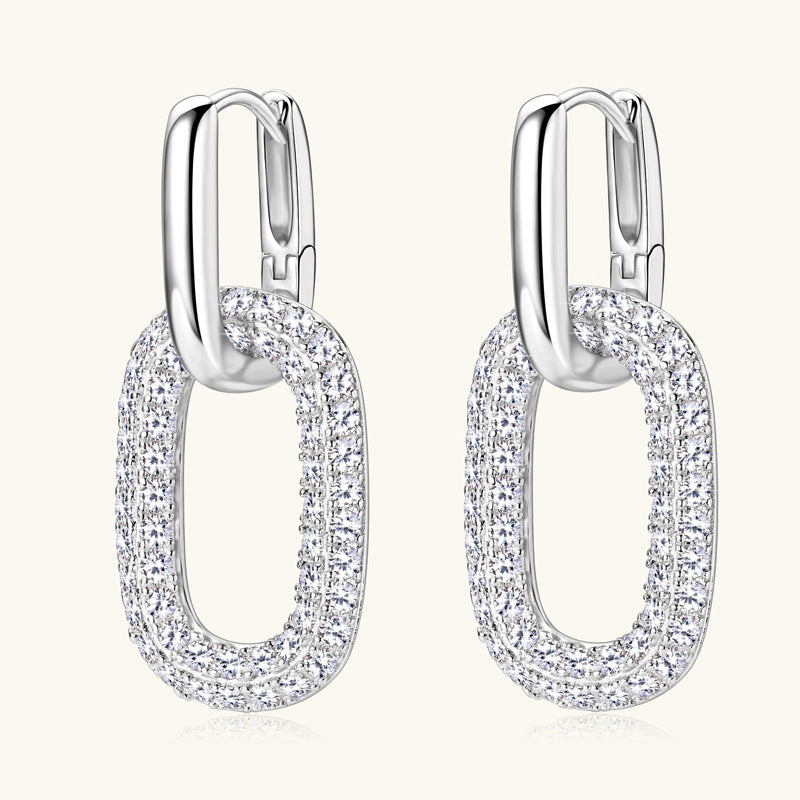 Earrings Minimalist Paperclip Link Moissanite Drop Earrings with Secure Clasp Closure
