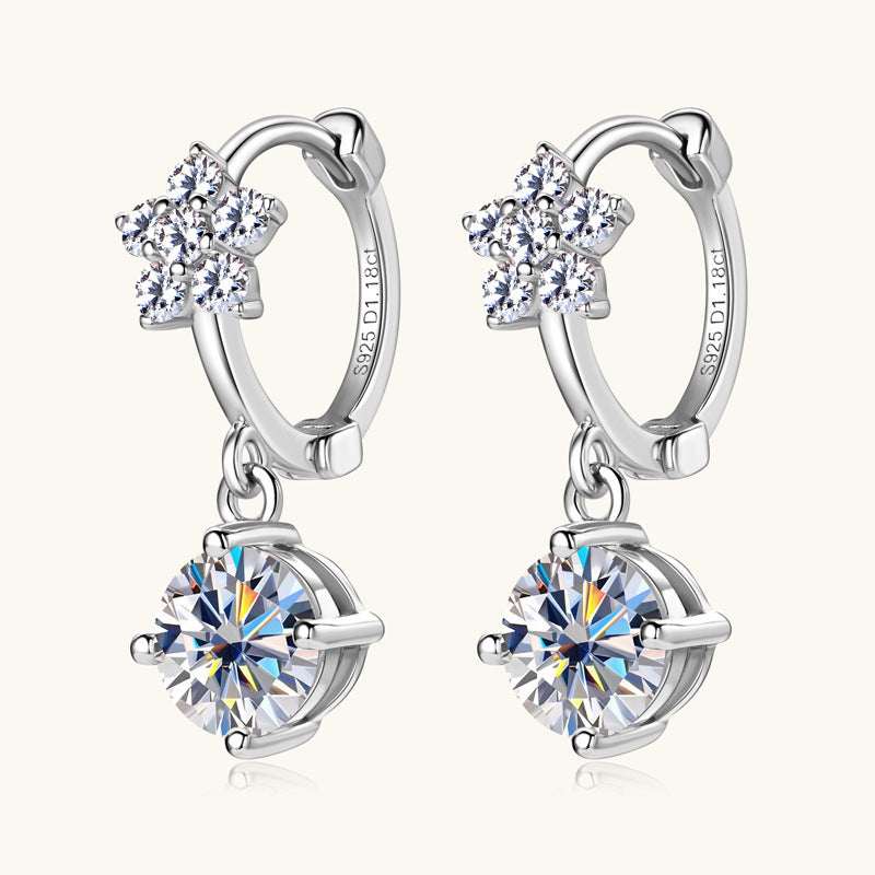 Earrings Elegant Moissanite Flower Drop Dangle Hoop Earrings with Brilliant Round Cut Stones