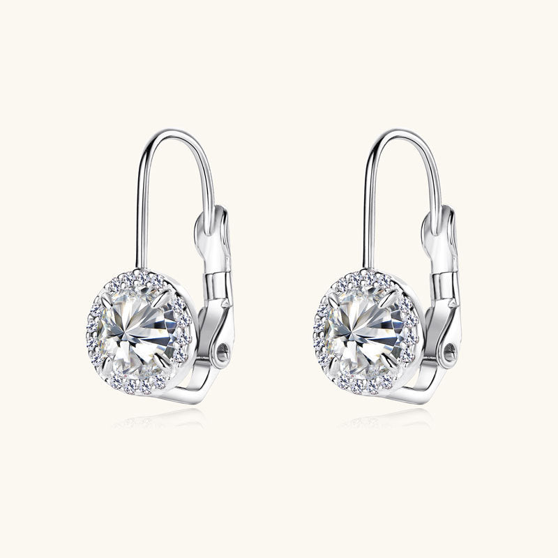 Earrings - Elegant Round Moissanite Halo Leverback Earrings in S925 Sterling Silver