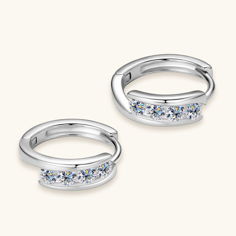 Earrings Sparkling Moissanite Hoop Earrings S925 Sterling Silver with Four Stone Channel Setting