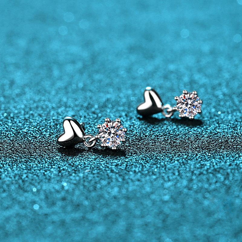 Heart Shaped Moissanite Stud Earrings with Platinum Plating