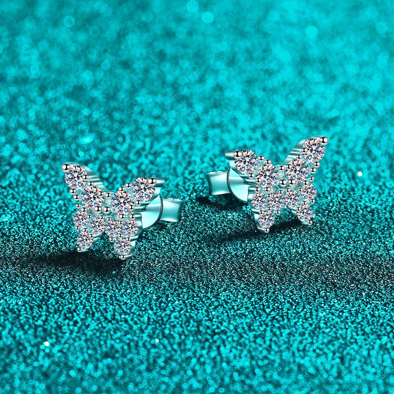 Butterfly Stud Earrings with Moissanite Stones in Sterling Silver for Women