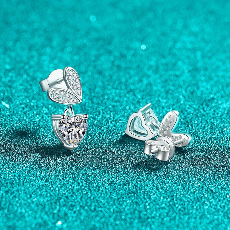 Sweetheart Stud Earrings with Moissanite Accents in Sterling Silver