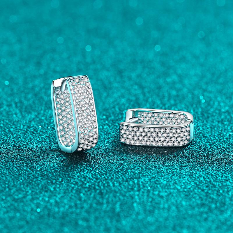 Square Moissanite Stud Earrings for Women - Premium 925 Sterling Silver Leaf Design Ear Jewelry