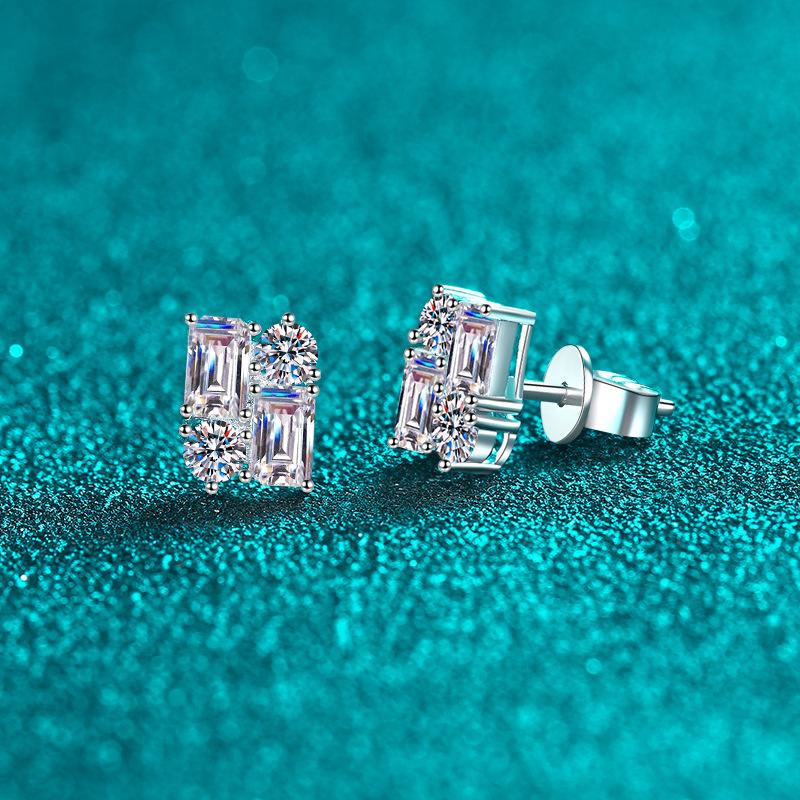 Geometric Leaf Earrings with 2.4 Carat Moissanite in Sterling Silver for Everyday Wear