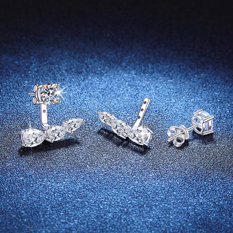 Earrings Sterling Silver Moissanite Stud Earrings with Detachable Ear Jacket Two Way Wear Four Prong Setting
