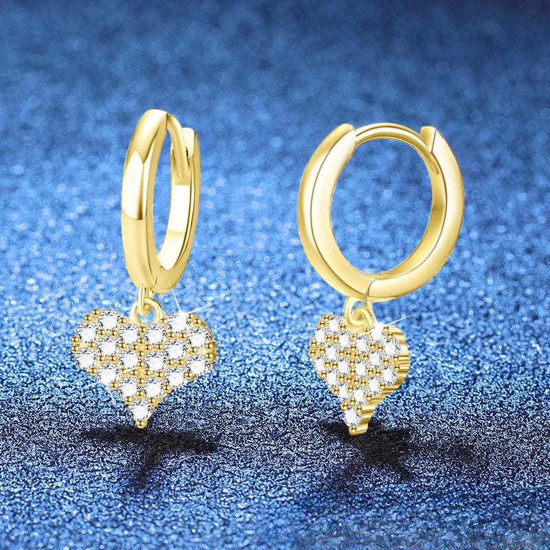 Earrings Sterling Silver Moissanite Heart Drop Hoop Earrings with Pave Setting