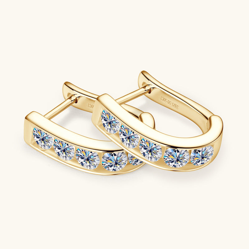 Earrings U-Shaped Moissanite Hoop Earrings Sterling Silver Channel Set Huggie Hoops