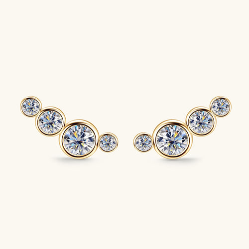 Earrings - Elegant Graduated Moissanite Stud Earrings in Sterling Silver with Bezel Setting