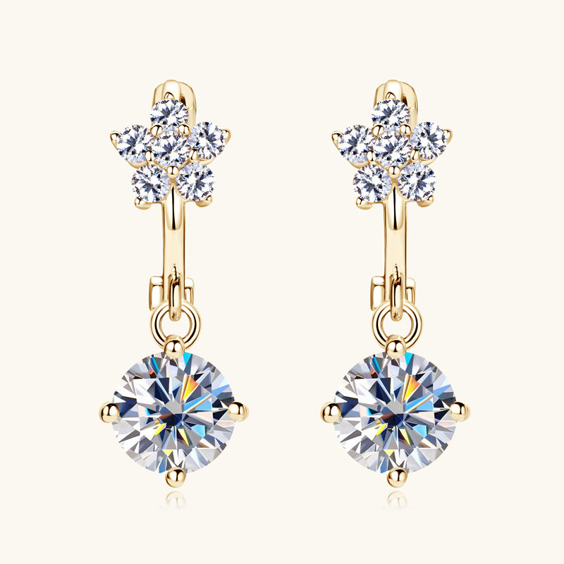 Earrings Elegant Moissanite Flower Drop Dangle Hoop Earrings with Brilliant Round Cut Stones