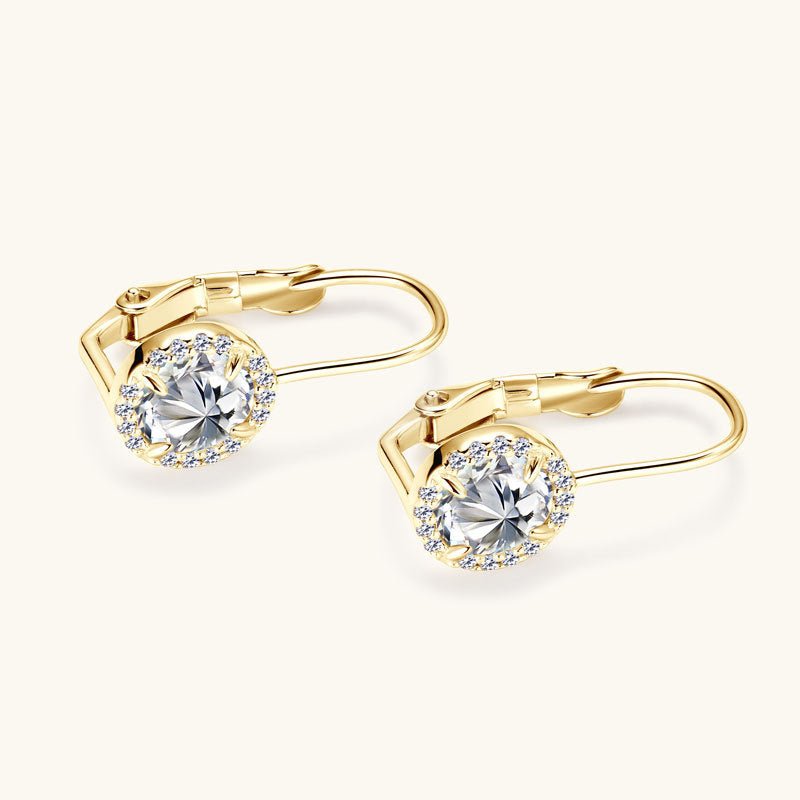 Earrings - Elegant Round Moissanite Halo Leverback Earrings in S925 Sterling Silver