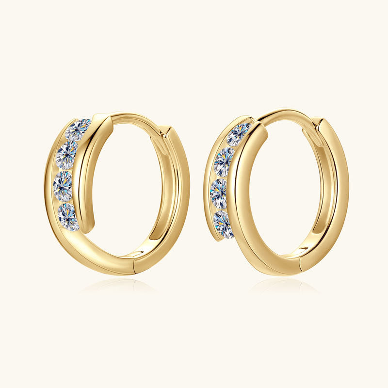 Earrings Sparkling Moissanite Hoop Earrings S925 Sterling Silver with Four Stone Channel Setting