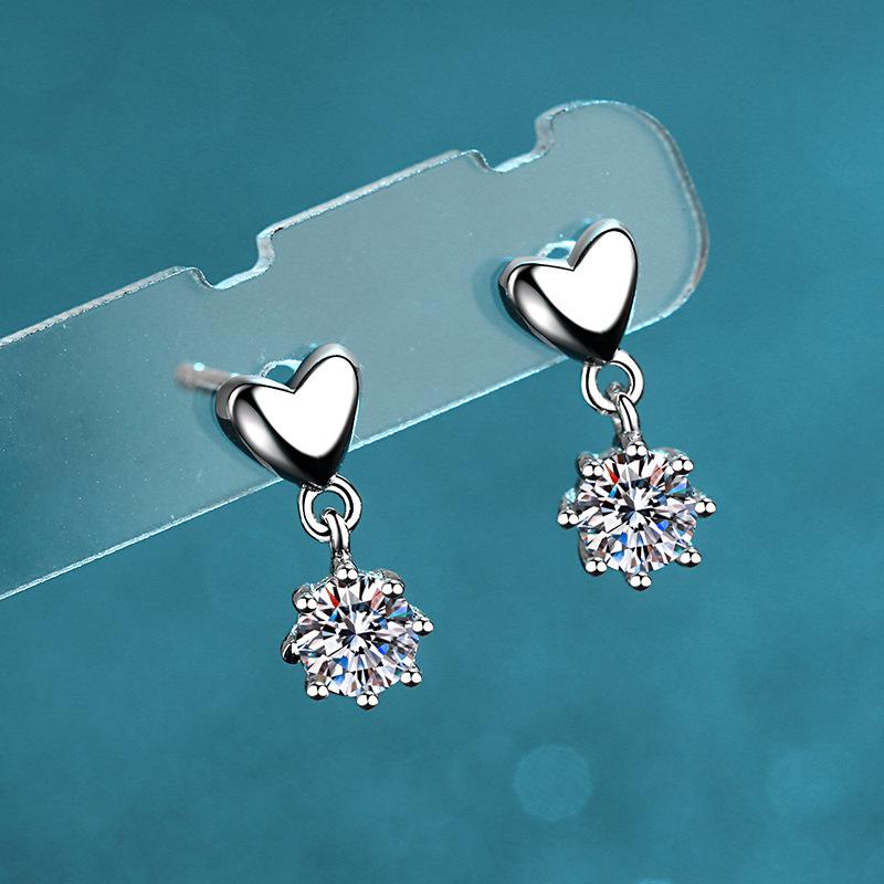 Heart Shaped Moissanite Stud Earrings with Platinum Plating