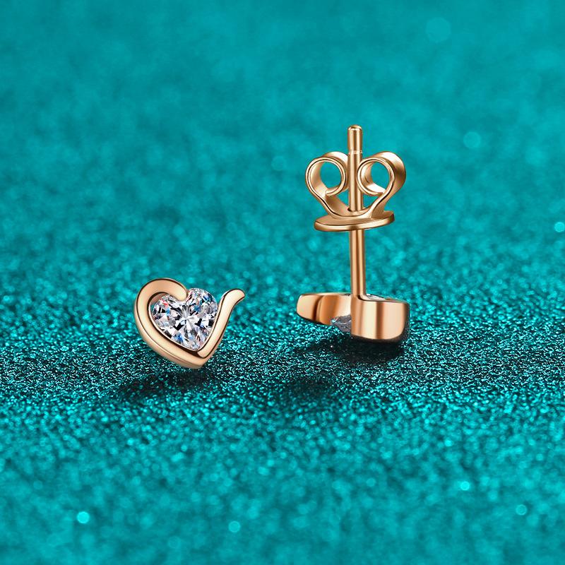 Earrings with Heart-Shaped Moissanite in Champagne Gold on Sterling Silver for Women, Delicate and Versatile Daily Wear