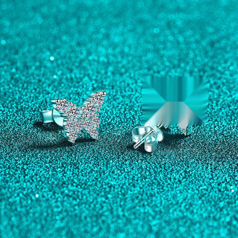 Butterfly Stud Earrings with Moissanite Stones in Sterling Silver for Women