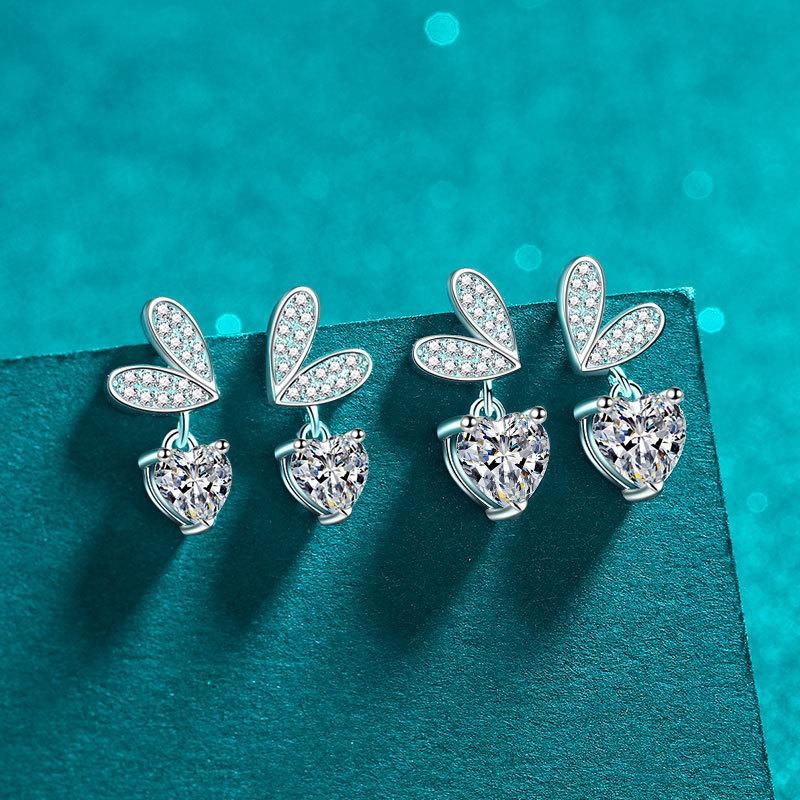 Sweetheart Stud Earrings with Moissanite Accents in Sterling Silver