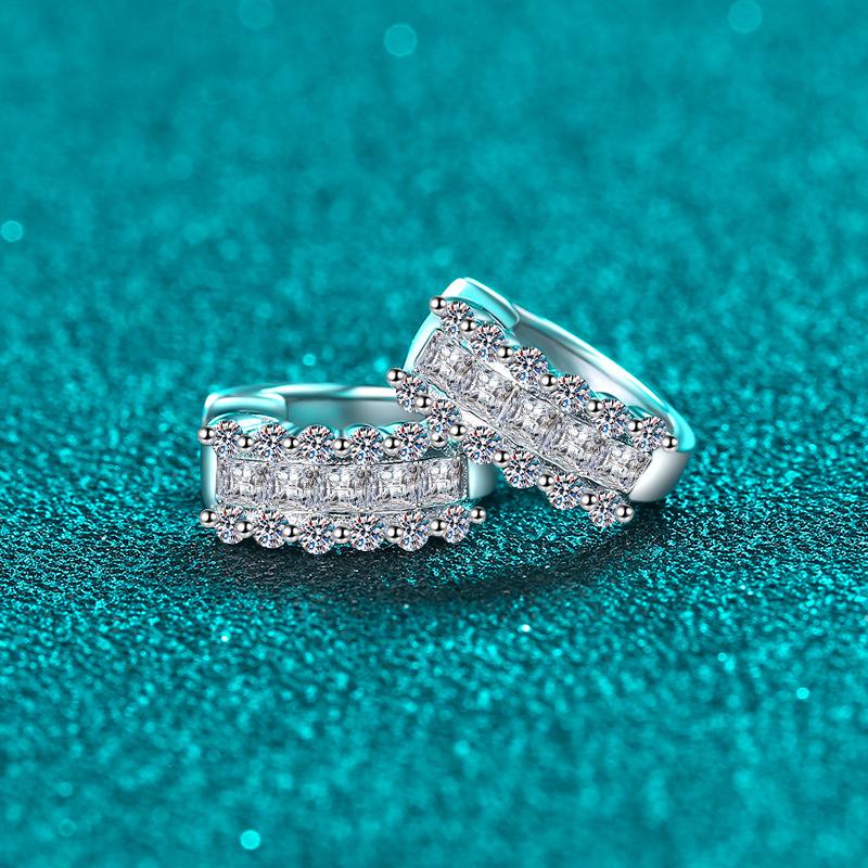 Elegant Moissanite Hoop Earrings for Women with Floral Motifs in Sterling Silver