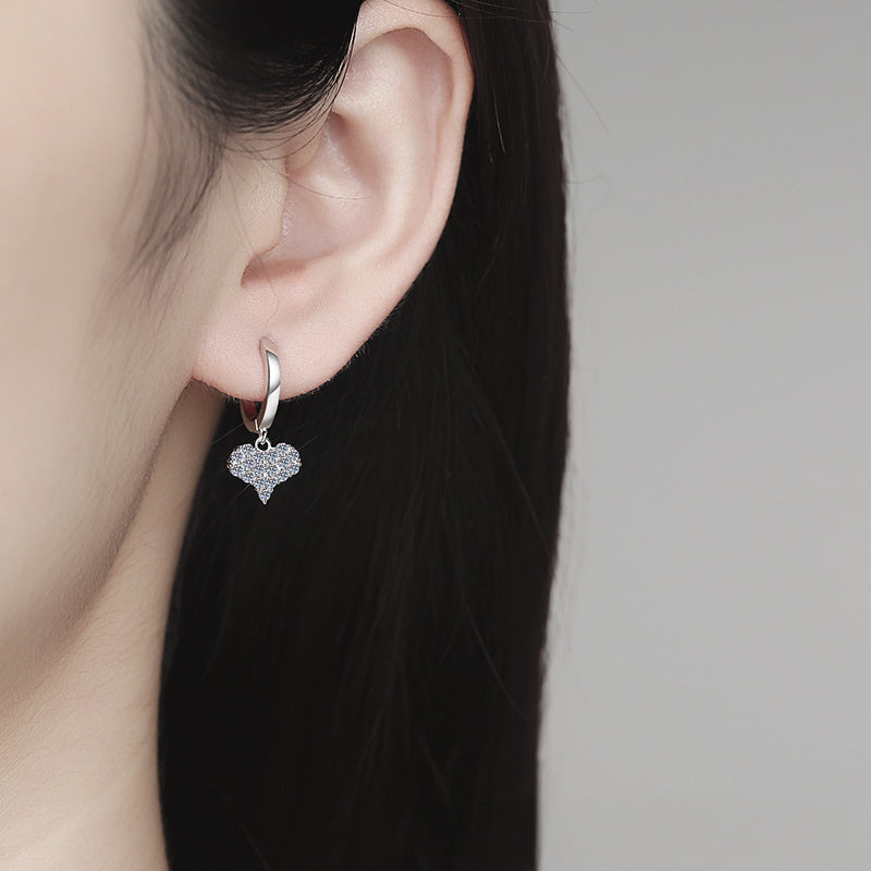 Earrings Sterling Silver Moissanite Heart Drop Hoop Earrings with Pave Setting