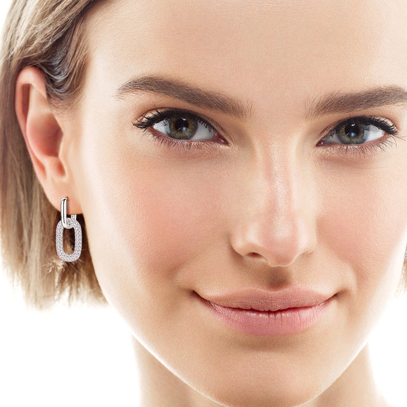 Earrings Minimalist Paperclip Link Moissanite Drop Earrings with Secure Clasp Closure