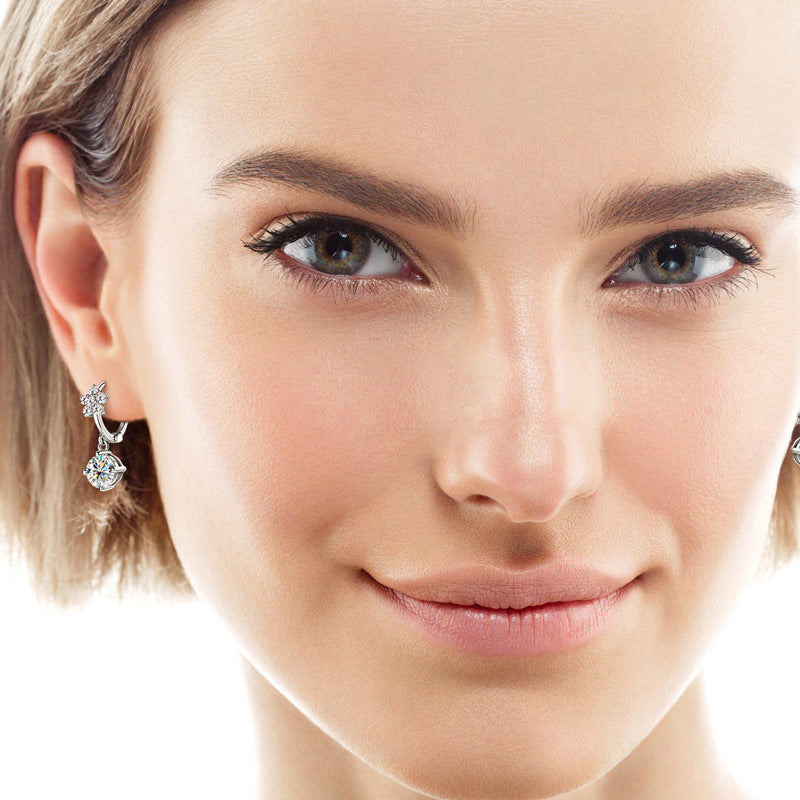 Earrings Elegant Moissanite Flower Drop Dangle Hoop Earrings with Brilliant Round Cut Stones