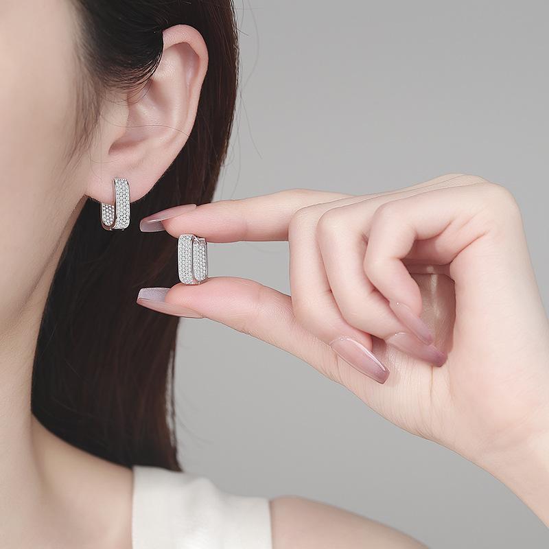 Square Moissanite Stud Earrings for Women - Premium 925 Sterling Silver Leaf Design Ear Jewelry