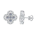 Earrings - Sterling Silver Four Leaf Clover Stud Earrings with Full Pave Moissanite Stones