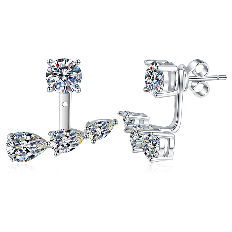 Earrings Sterling Silver Moissanite Stud Earrings with Detachable Ear Jacket Two Way Wear Four Prong Setting