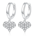 Earrings Sterling Silver Moissanite Heart Drop Hoop Earrings with Pave Setting