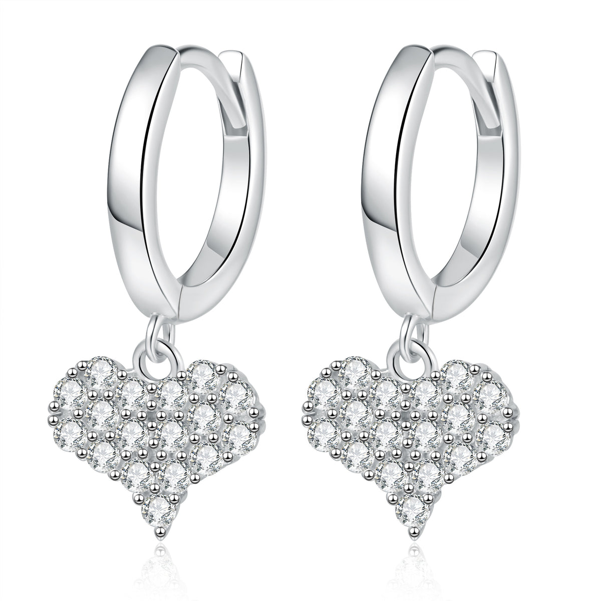 Earrings Sterling Silver Moissanite Heart Drop Hoop Earrings with Pave Setting