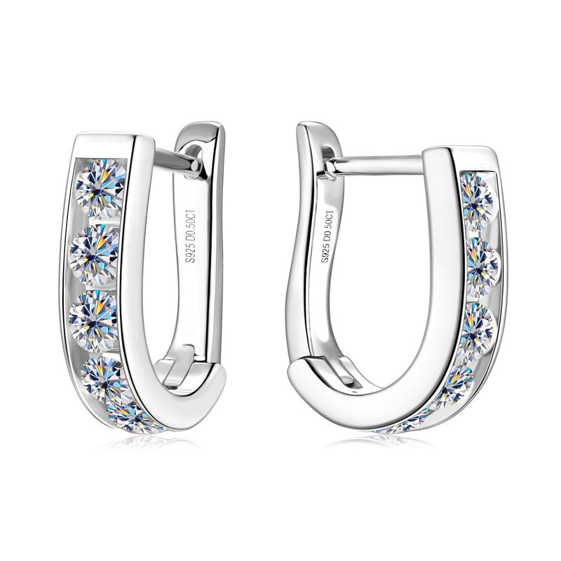 Earrings U-Shaped Moissanite Hoop Earrings Sterling Silver Channel Set Huggie Hoops