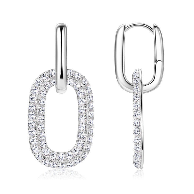 Earrings Minimalist Paperclip Link Moissanite Drop Earrings with Secure Clasp Closure