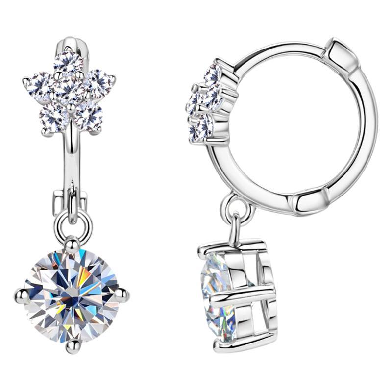 Earrings Elegant Moissanite Flower Drop Dangle Hoop Earrings with Brilliant Round Cut Stones