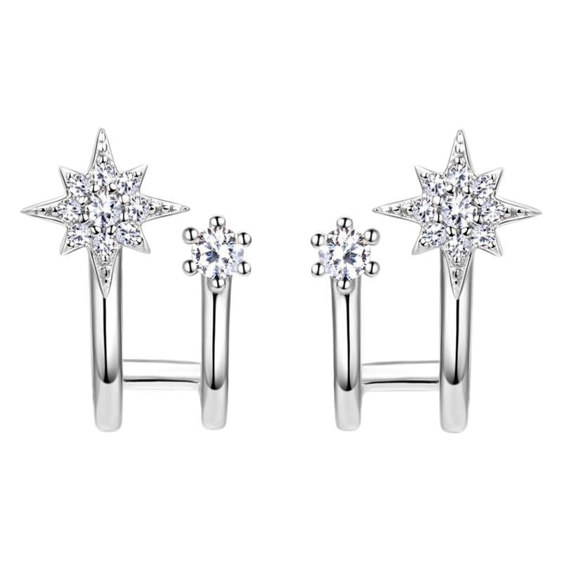 Earrings Sterling Silver Eight-Point Star Moissanite Stud Earrings with Asymmetric Double Hoop Design