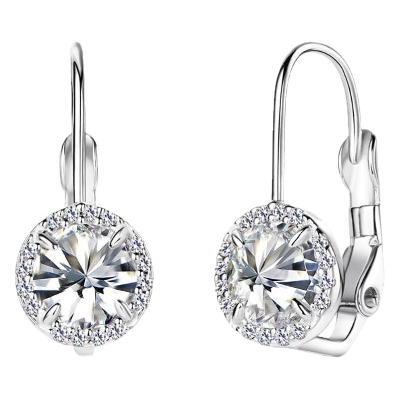 Earrings - Elegant Round Moissanite Halo Leverback Earrings in S925 Sterling Silver